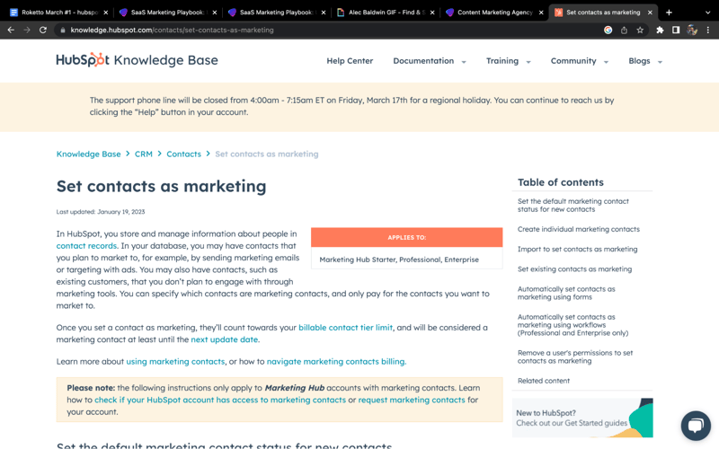 Hubspot Set Contacts as Marketing